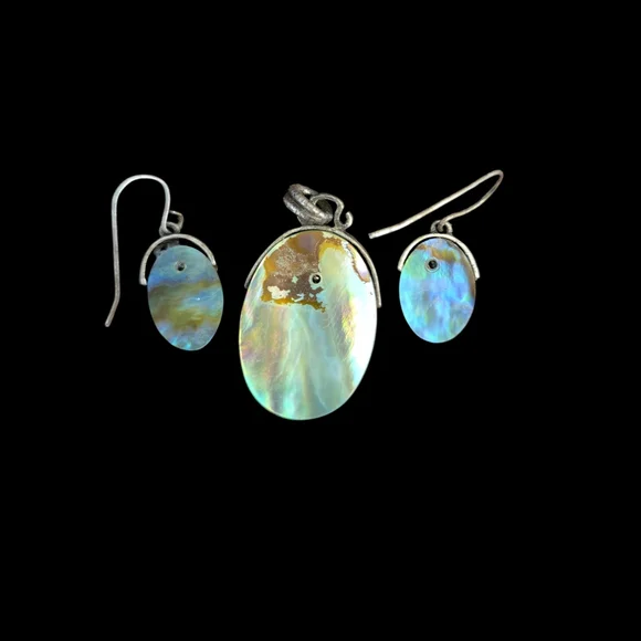 Elegant Silver and Blue Abalone Jewelry Set - Picture 5 of 5